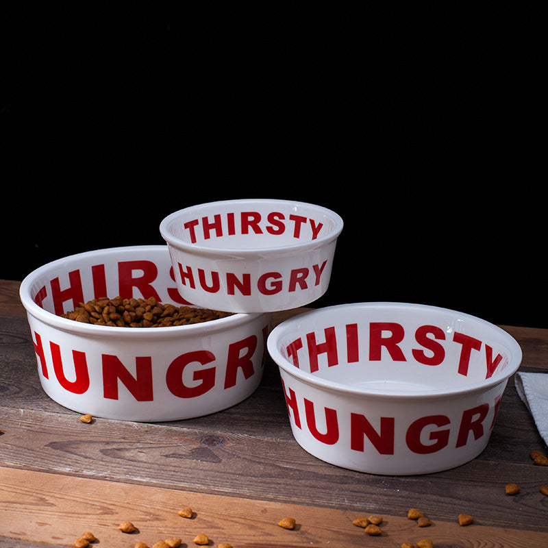 "HUNGRY & THIRSTY" Ceramic Pet Bowl – Durable, Non-Slip Feeding Bowl for Dogs & Cats