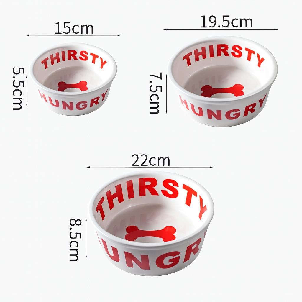 "HUNGRY & THIRSTY" Ceramic Pet Bowl – Durable, Non-Slip Feeding Bowl for Dogs & Cats