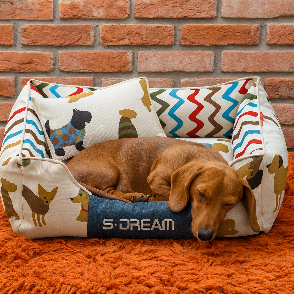 Cozy S-DREAM  Bed with Colorful Puppy Print – Soft Cushion