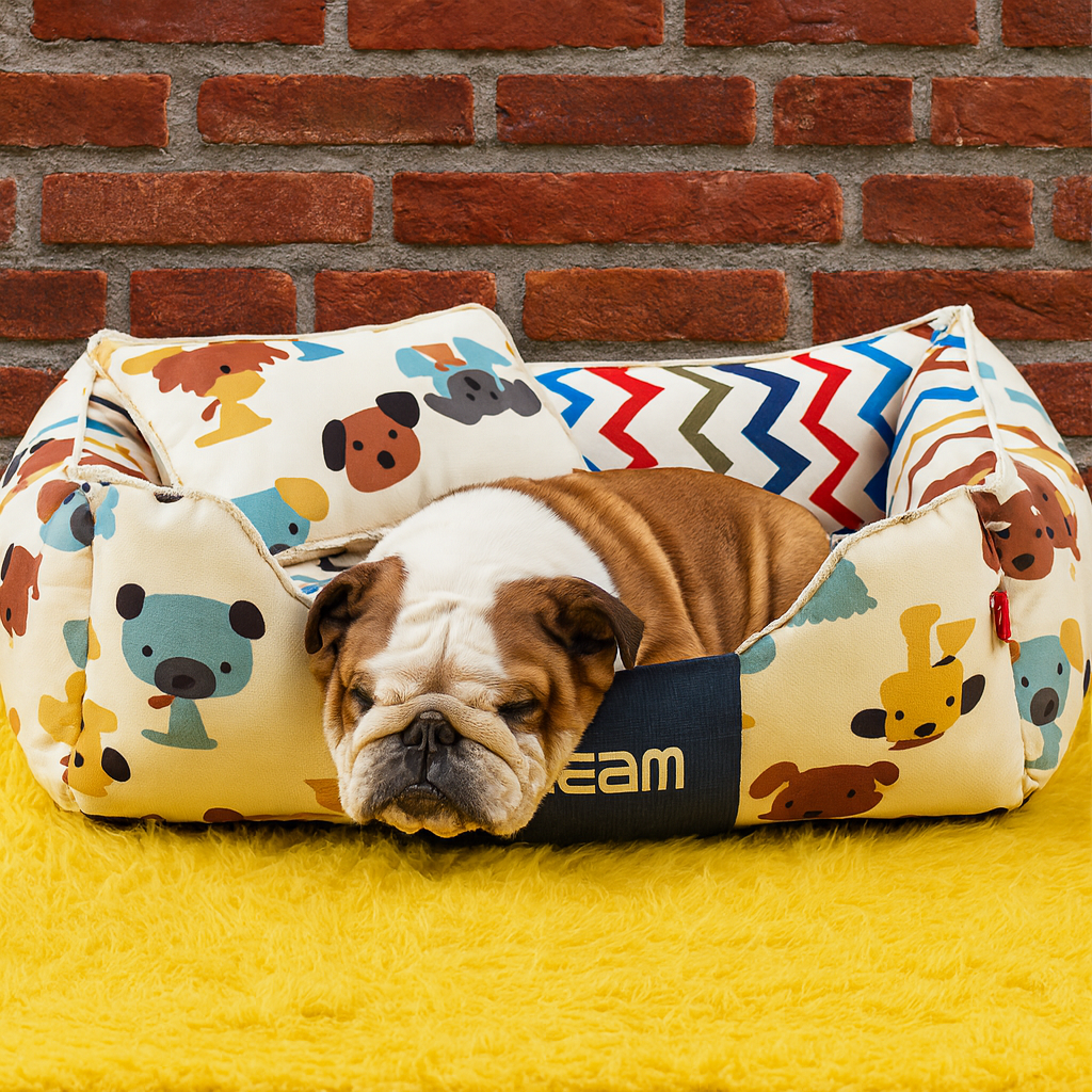 Cozy S-DREAM  Bed with Colorful Puppy Print – Soft Cushion