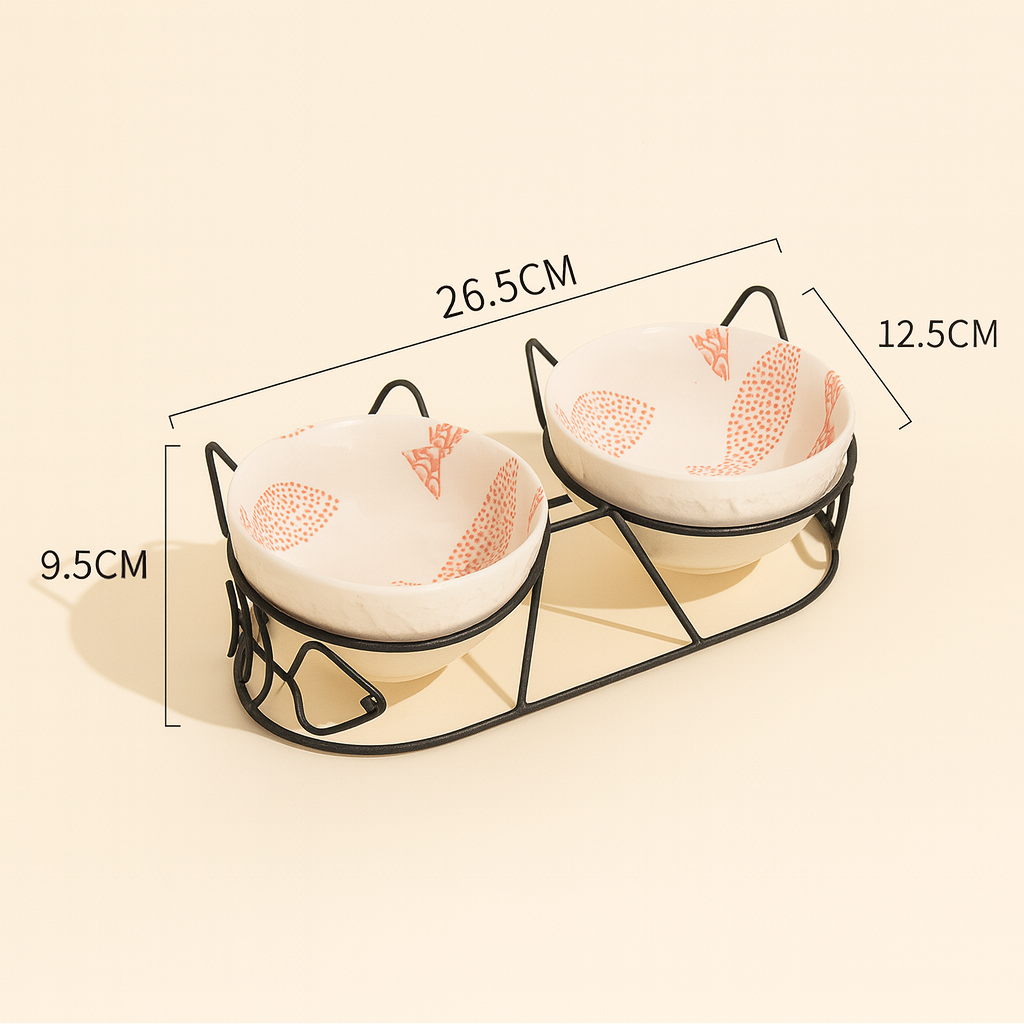 Ceramic Elevated Cat Bowls with Metal Stand