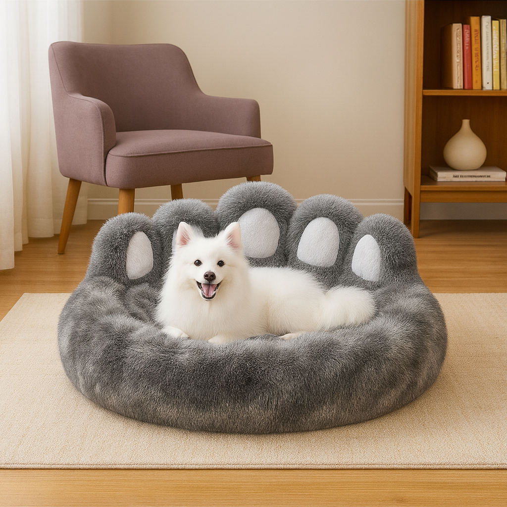 Pawfect Plush Pet Bed – Ultra-Soft Paw Pad Design for Cozy Naps