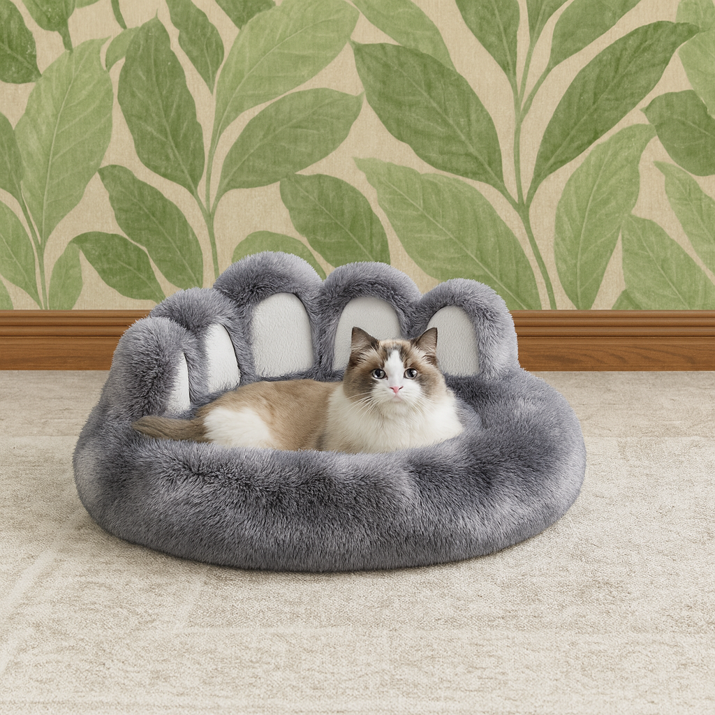 Pawfect Plush Pet Bed – Ultra-Soft Paw Pad Design for Cozy Naps