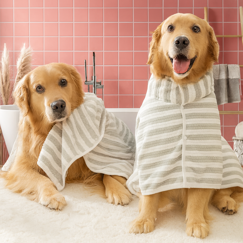 Cozy Striped Pet Bathrobe – Ultra-Soft, Quick-Dry & Perfect After Bath Time