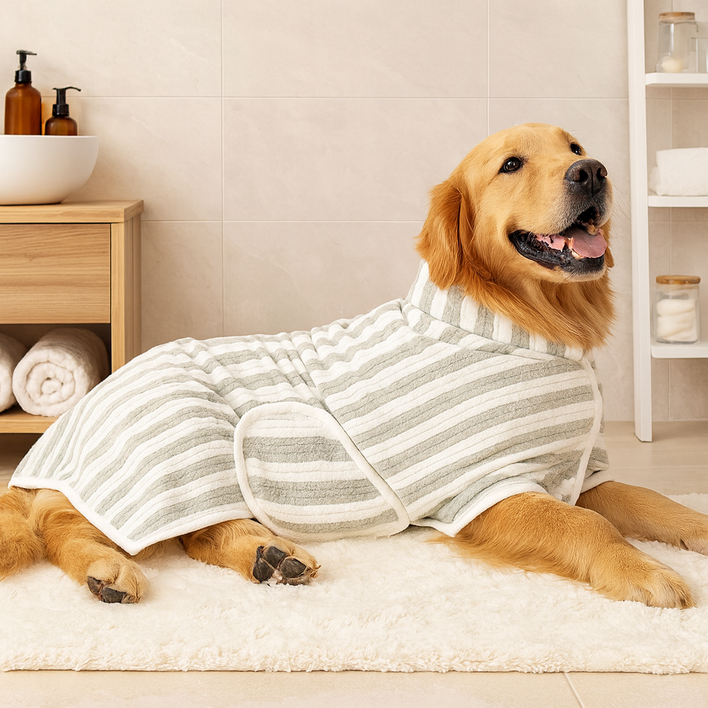 Cozy Striped Pet Bathrobe – Ultra-Soft, Quick-Dry & Perfect After Bath Time