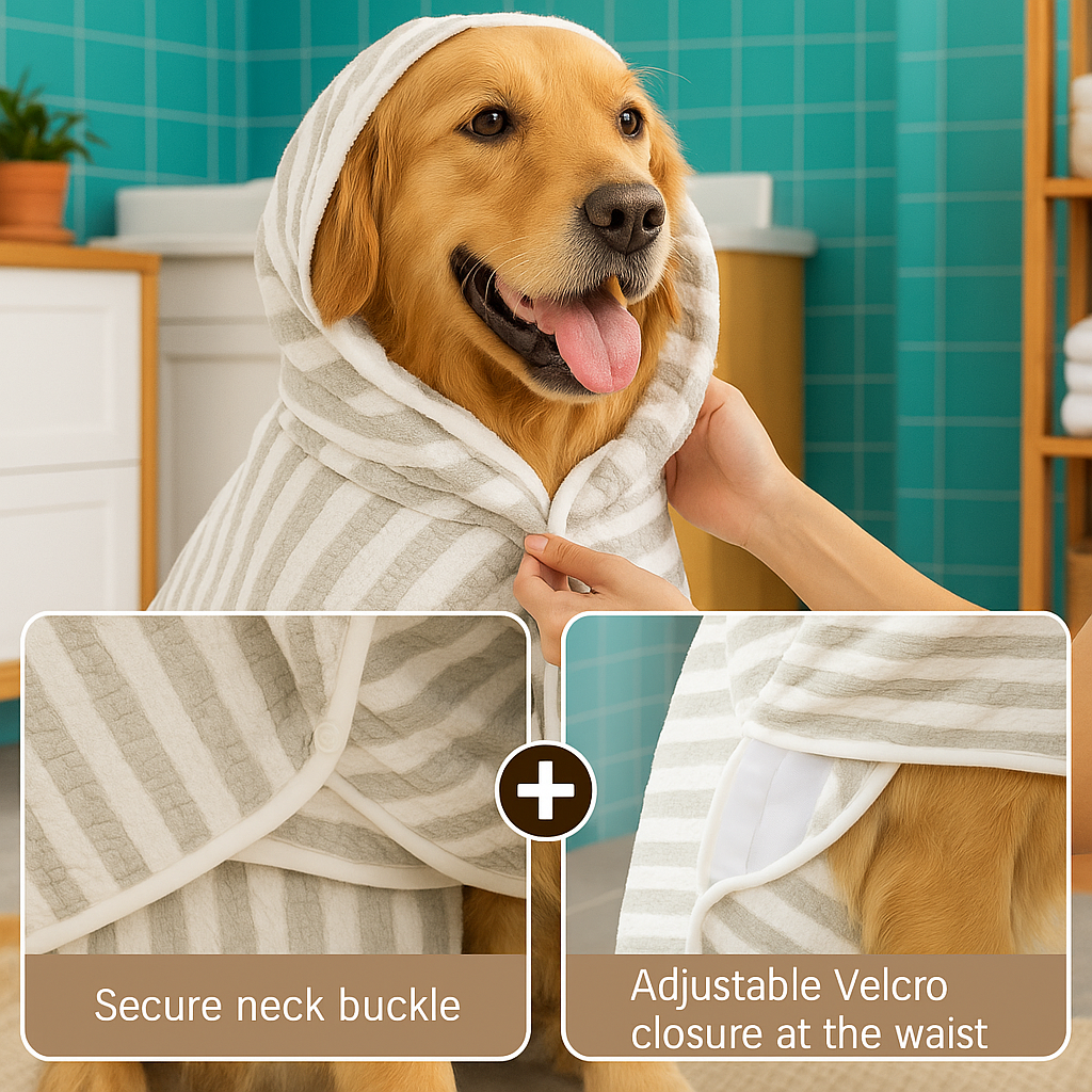 Cozy Striped Pet Bathrobe – Ultra-Soft, Quick-Dry & Perfect After Bath Time