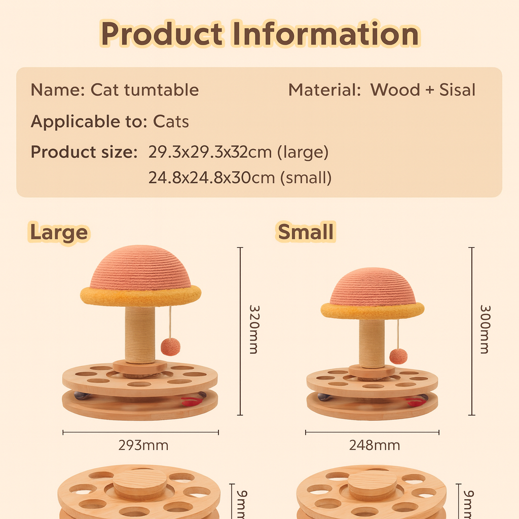 Interactive Solid Wood Turntable Cat Toy