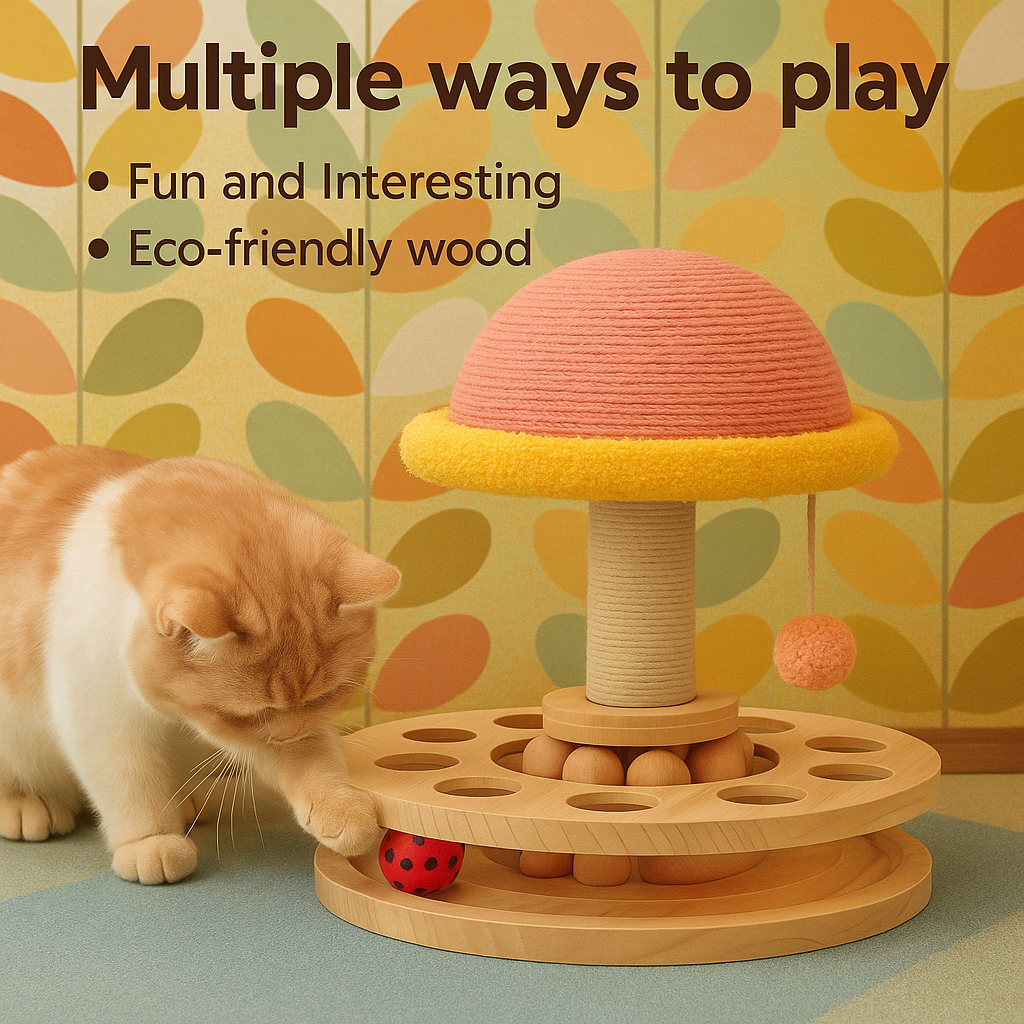Interactive Solid Wood Turntable Cat Toy