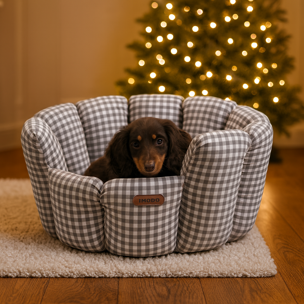 Plaid All-Season Pet Bed – Soft Cozy Cushion for Cats & Small Dogs