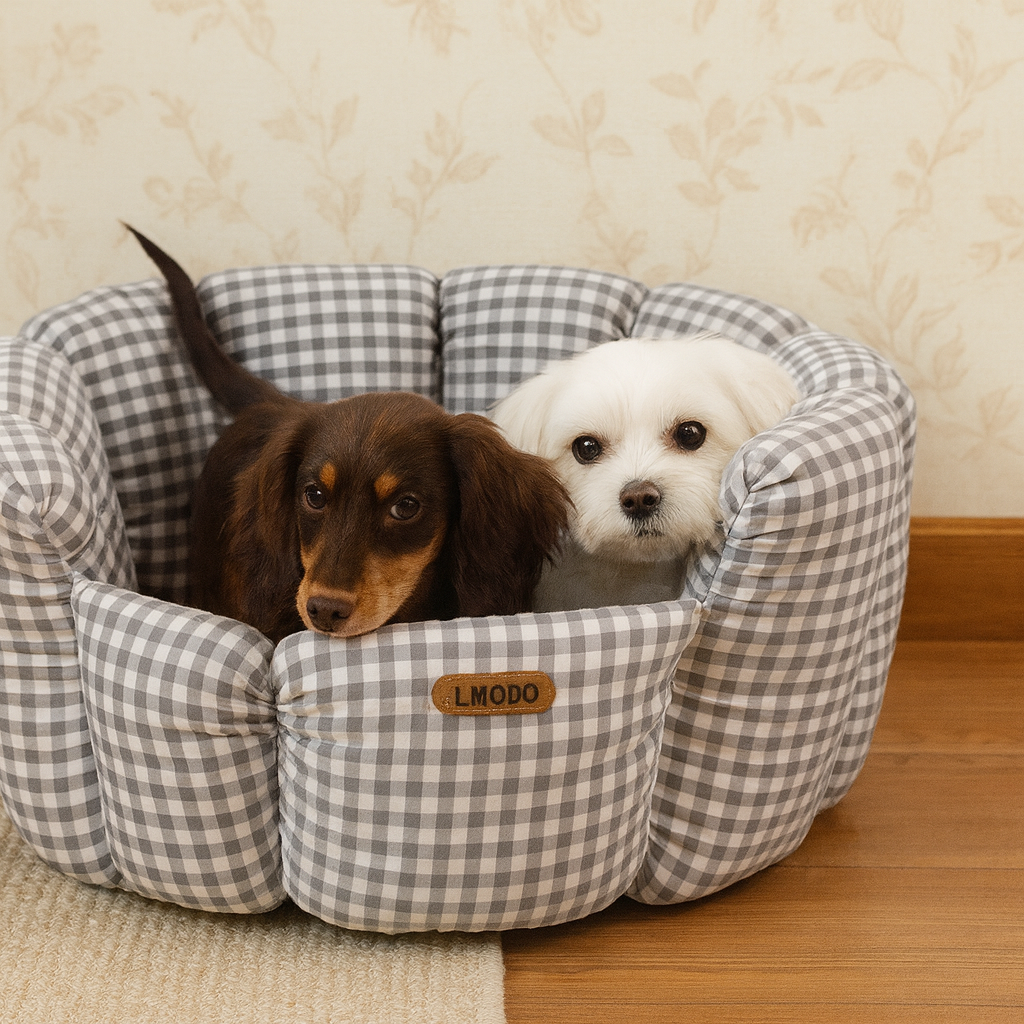 Plaid All-Season Pet Bed – Soft Cozy Cushion for Cats & Small Dogs