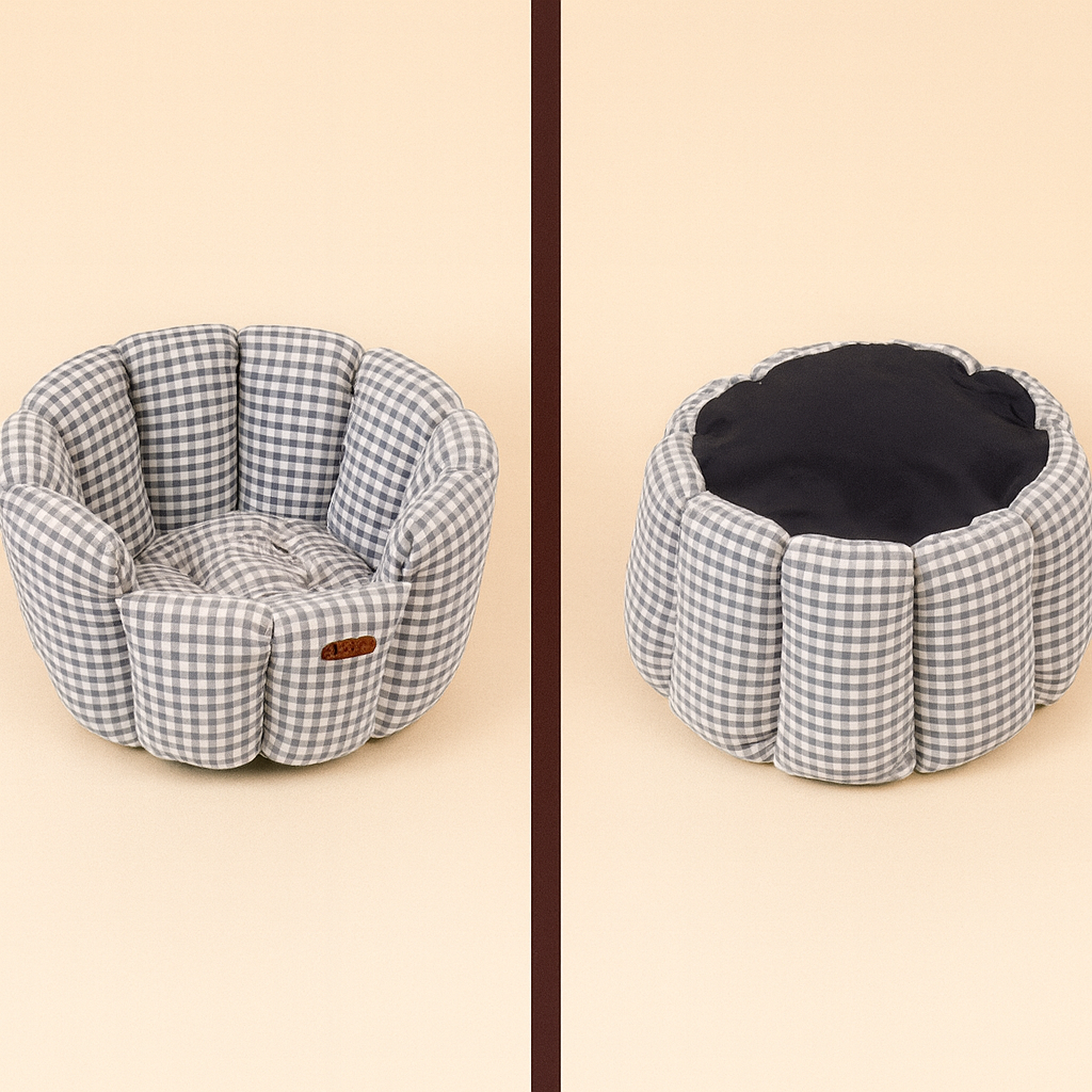 Plaid All-Season Pet Bed – Soft Cozy Cushion for Cats & Small Dogs