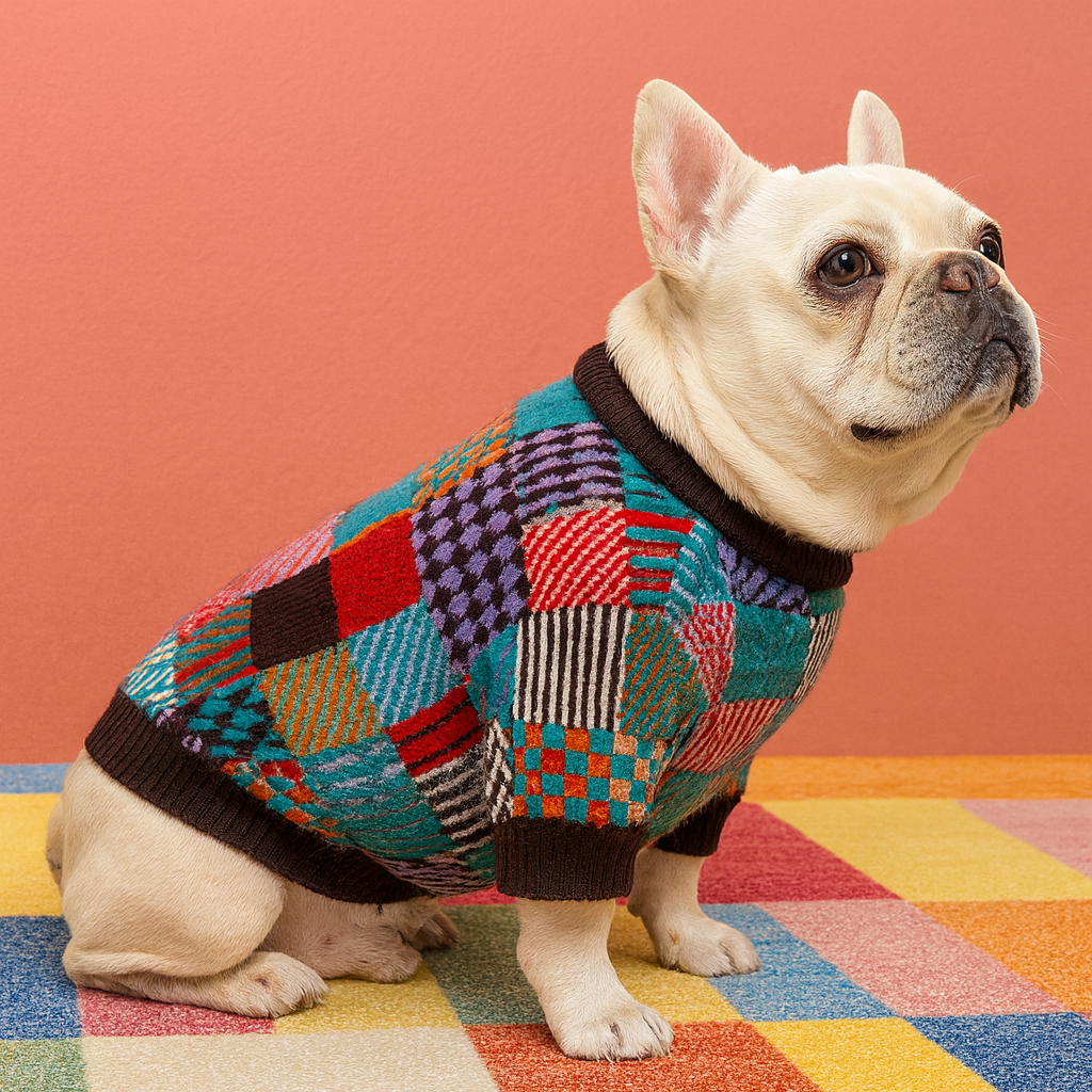 Cozy Patchwork Knit Sweater for Dogs – Colorful & Comfy Winter Outfit
