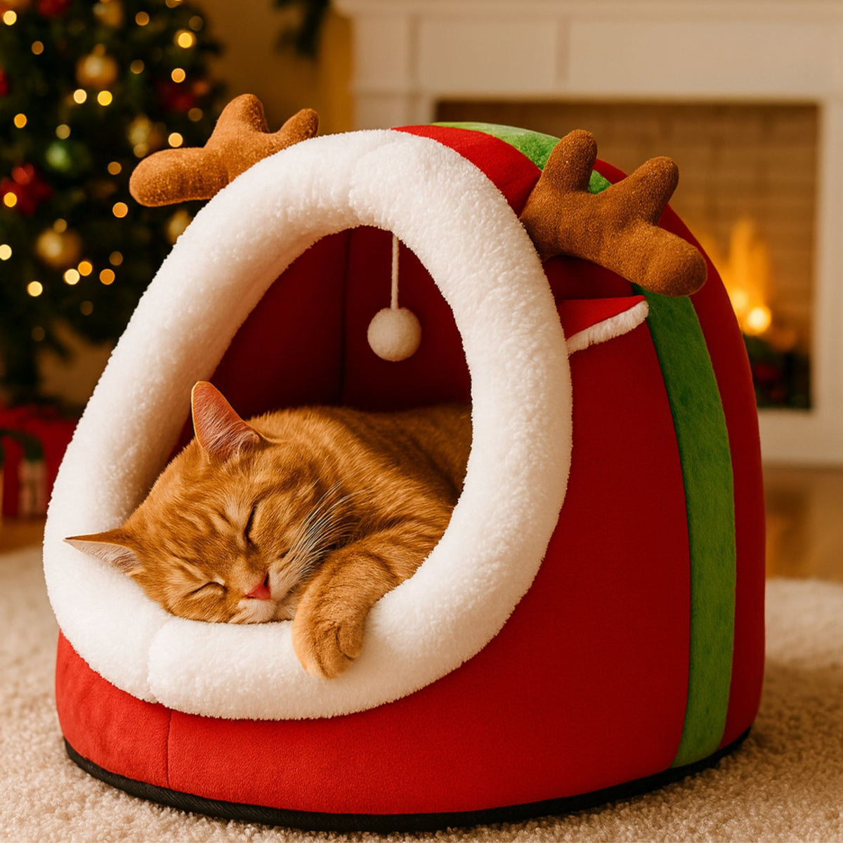 Festive Red Plaid Cozy Nest – Holiday Pet Bed for Small Dogs & Cats