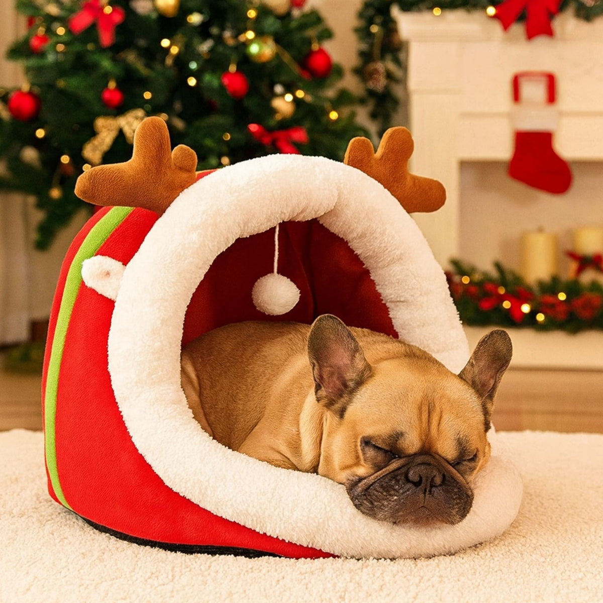 Festive Red Plaid Cozy Nest – Holiday Pet Bed for Small Dogs & Cats