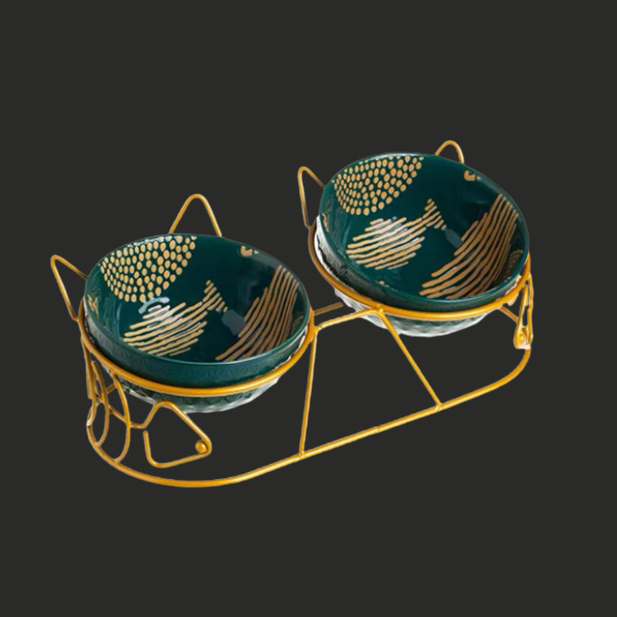 Ceramic Elevated Cat Bowls with Metal Stand