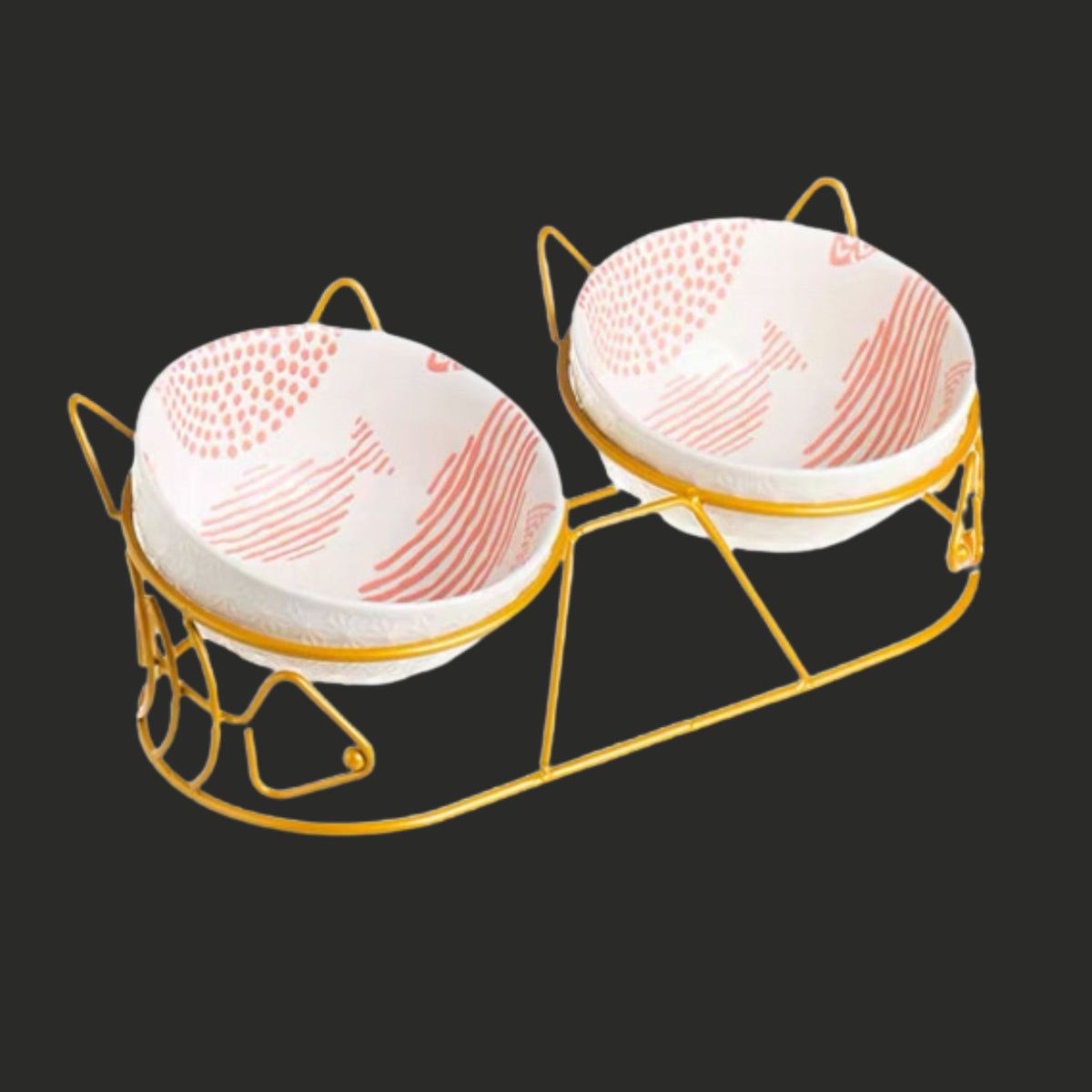 Ceramic Elevated Cat Bowls with Metal Stand