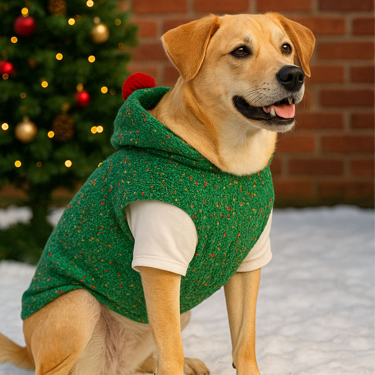 Christmas Hooded Woolen Dog Vest – Cozy & Festive