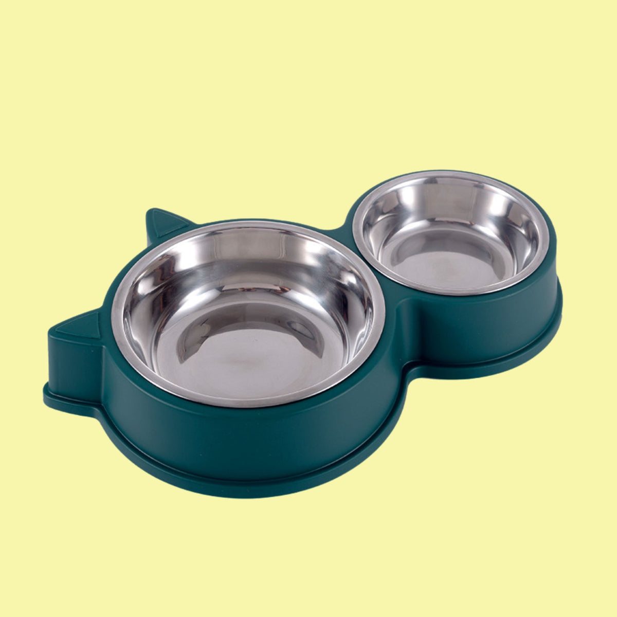Double Cat-Ear Pet Bowl – Plastic & Stainless Steel