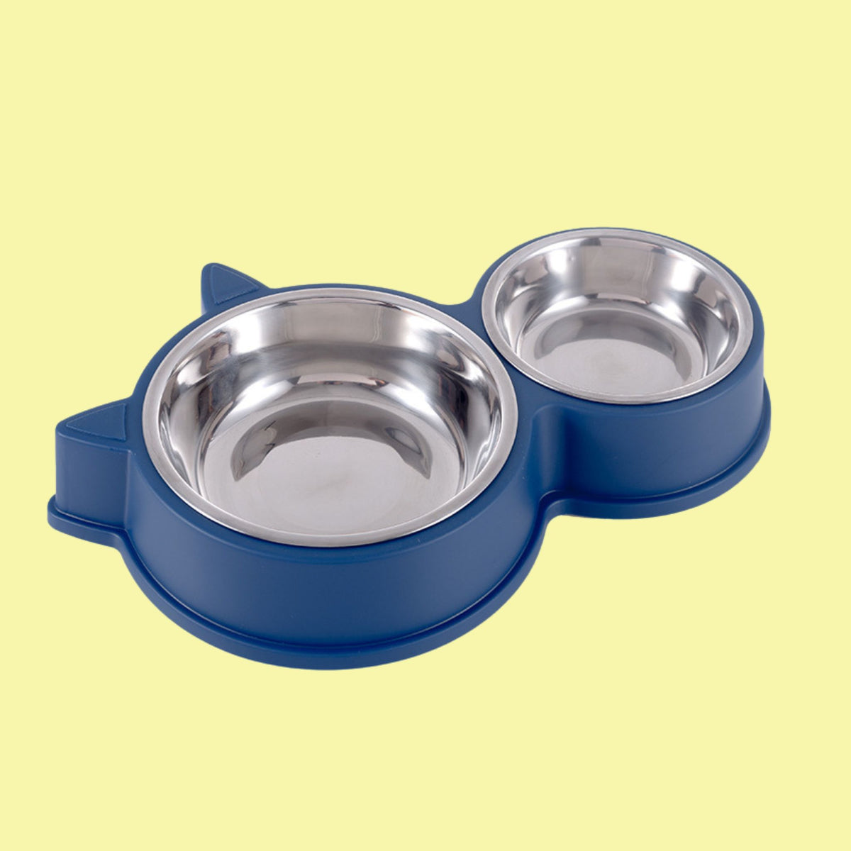 Double Cat-Ear Pet Bowl – Plastic & Stainless Steel
