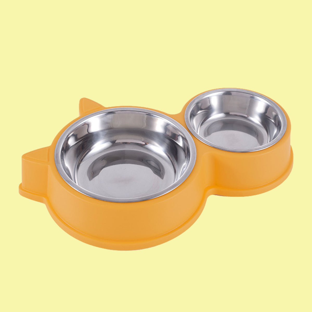 Double Cat-Ear Pet Bowl – Plastic & Stainless Steel