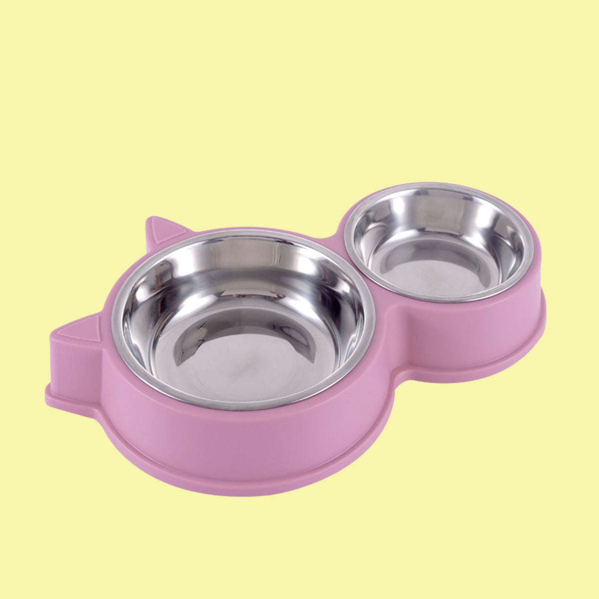 Double Cat-Ear Pet Bowl – Plastic & Stainless Steel