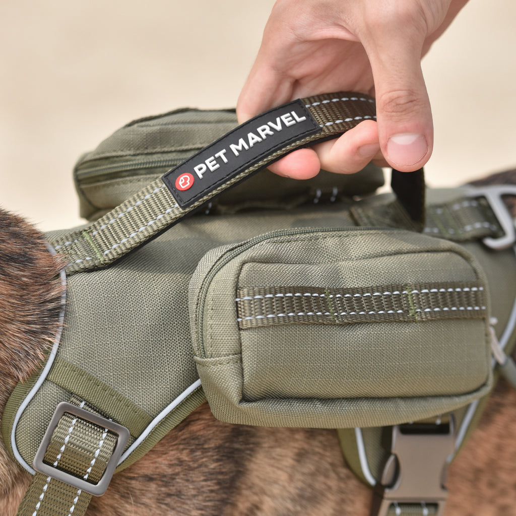PETMARVEL High-Perfomance Tactical Dog Harness With Backpack, No Pull Front Clip & Metal Buckles